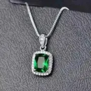 2.00 CT Emerald Cut Lab Created Emerald Women's Pendant 14K White Gold Plated