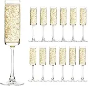 UMEIED 6 Oz Cylinder Champagne Flutes Set of 12, Long Stemmed Crystal Clear Champagne Flute Glass Set, Sparkling Wine Glass for Home Party Wedding Anniversary Birthday Christmas