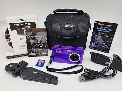 NEW Vivitar Digital Camera Vivicam E128 14.1MP Purple W/ 2GB SD, Manual, New Bag