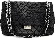 [M-ioi-M] Quilted Denim Purse, Shoulder Bag for Women, Crossbody Flap Tote Bag, Silver Chain Trendy Hobo Bag, Vintage Washed Jean Purse