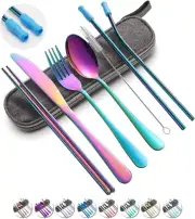 Rainbow Utensils Set with Case Cutlery Set Stainless Steel Fits Gift