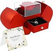 Preserved Handmade Red Rose with Hollow Clavicle Necklace Exquisite Jewelry Box with Necklace for Girlfriend Wife Mom Presents on Christmas Anniversary(Gules)