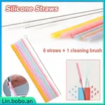 SILICONE STRAWS SET 6 REUSABLE DRINKING STRAWS WITH 2 CLEANI