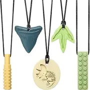 MR.TIMELAG Chew Necklace, 5 Pack Sensory Chew Necklace Bundle for Kids with Teething, ADHD, Autism, Oral Motor Chewy Teether, for Boys&Girls,Silicone Necklace Made from Food Grade Silicone Safety
