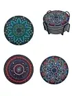 Mandala Drink Coasters with Holder 6 Set Ceramic Boho Coaster Drinks Absorbent