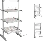 QCLUEU Heated Clothes Airer, 3 Tiers Foldable Electric Clothes Drying Rack, Stand Hanger Dryer Clothes for Home, Clothes Drying Rack for Indoor Outdoor for Home Kitchen,Living Room,Bathroom