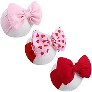 ONENINEDREAM 6'' Large Valentines Bow Baby Headbands Handmade Hairbands with Bows High Stretchy Soft Nylon Headbands Baby Hair Accessories for Infant Baby Girls Red Light Pink Heart