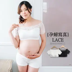 孕婦寫真 透膚蕾絲一字領上衣【HD558】哈韓孕媽咪孕婦裝