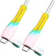 Charger Cord Protector - Charger Cable Protectors, 2X Colorful Silicone Cord Protector for Charger Cable | Elastic Phone Accessory Protective Anti Slip Portable Cord Sleeve for Mobile Phone