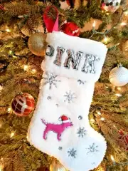 2019 Victoria's Secret Pink Sequin Clause Bling Dog White Sherpa Limited Edition