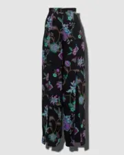 $1490 Etro Women's Black Floral-Print Thigh-Split Dress Pants Size IT 42/US 8