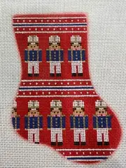 Hand Painted Needlepoint Canvas 18 CT MINI XMAS STOCKING ORNAMENT W/ NUTCRACKER