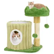 Costway Cute Cat Tree Tower Indoor Versatile Cat Play House w/Sisal Scratching Posts Green