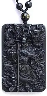 [JHBTANADFEL] Chinese Jadeite Necklace， jade pendant necklace Black Obsidian Buddha Necklace Pendant Guan Yun Dragon Jade Pendant