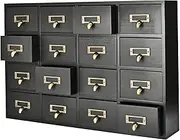 Flexzion Apothecary Cabinet with Drawers - 16 Vintage Apothecary Drawers Desktop Organizer for Home & Office - Wooden Tabletop Library Card Catalog Cabinet Storage for Jewelry, Makeup & Tools, Black