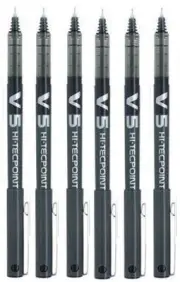 Pilot V5 Black Hi Tech Point Rollerball Pen Extra Fine Pack of 6