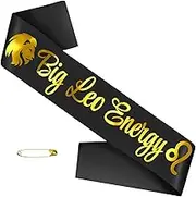 JXYCBZYing Big Leo Energy Sash with Gold Foil, Black Zodiac Leo Birthday Sash, July August Birthday Sashes, Horoscope, Astrology Birthday Party Decorations, Ideas, Gifts, Jokes and Favors