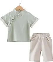 [MEIOOFIC] Boys Chinese Traditional Hanfu Outfit, Summer Cotton Linen Set, Kids Tang Suit, Sizes 43-59 Inches