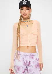 Peach Lost In The World Ruched Crop Top