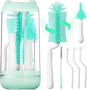 Bottle Cleaner Brush Set with Drying Rack,Travel Bottle Cleaner Kit with Baby Bottle Cleaner,Straw Cleaner Brush,Nipple Brush-Silicone Bottle Brushes for Cleaning,Baby Travel Essentials for Flying