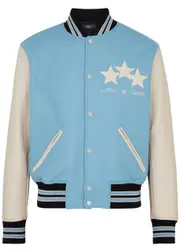 Amiri Stars Panelled Wool-blend Varsity Jacket - Blue - L L