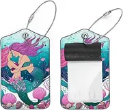 [CWAGFEQZ] 2-Pc Luggage Tags for Suitcases,Travel Tags for Luggage,Cartoon Lovely Mermaid Couple