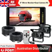 9" Rear view Mirror Monitor 12V 24V 2x Reversing CCD Camera Kit 4PIN Car Caravan