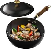 Traditional Large-Bellied Pot with A Lid, Old Method Large Belly Pot Wok, Iron Pan with Lid Non-Stick, Extensive Application, Versatile Stove Use, 20cm, for Apartment Cooking Or Outdoor Camping
