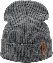 [Pocadri] Winter Knitted Beanie Cap for Women Men Classic Stretchy Cuffed Skull Hat Solid Warm Snow Ski Cap Ear Protectors, Grey