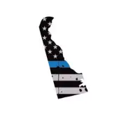 Distressed Thin Blue Line Delaware State Shaped Subdued US Flag Sticker