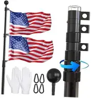 Flag Pole for Outside In Ground Heavy Duty Telescopic Flagpole Kit 25 FT Black