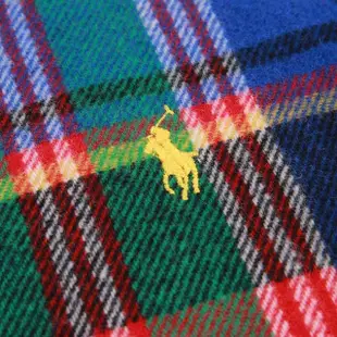 【RALPH LAUREN】POLO經典刺繡小馬蘇格蘭格紋羊毛流蘇圍巾(紅色/藍色)