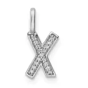 14K White Gold Real Diamond Letter X Initial Pendant