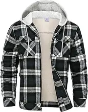 Rdruko Men's Flannel Shirt Jacket Fleece Lined Plaid Zip Up Winter Warm Coat with Hood