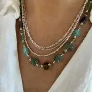 Ancient Roman Glass Beads & Labradorite Flash Beaded Green Blue Beach Necklace