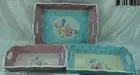 Set Of 3 Shabby Mondello Bird & Rose Food Drink Serving Trays Home decor