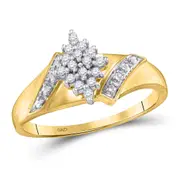 14k Yellow Gold Round Diamond Oval Cluster Ring 1/10 Cttw