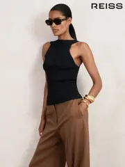 Reiss Black Maisie Low-Back Rib-Knit Vest (H20920) | $180