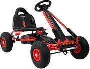 Rigo Kids Ride On Car, Large Seating Pedal Go Kart Cars Crazy Racing Toy Quad Bike Baby Children Toys Karts, Steel Frame Adjustable Seat Powered Pedals Rubber Tyre Red