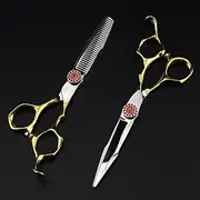 Hair Cutting Scissors, 6 Inch Professional Jp440C Steel Red Gem d Haircut Thinning Barber Hair Cutting Shears Hairdresser Scissors
