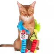 The Grinch 2-Pack Plush Cat Teaser Catnip Toys Fuzzy Feather Spring Coil Kicker