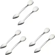 DEARMAMY 3sets Stainless Steel Grapefruit Spoons Serrated Smooth Double-Ended Scoop for Vegetable Fruit Cutting 2pcs*3