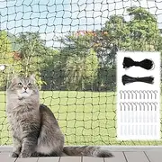 Cat Net for Balcony, 3 x 4 m, Black Cat Net, Wire Reinforced, No Drilling, Cat Protection Net, Black with Nails and Cable Ties for Balconies, Patios, Windows, Fences, Doors