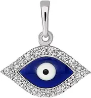 [Jewelry America] Solid 14k White Gold Blue Evil Eye Charm Pendant with Cubic Zirconia, mikly1967w, enamel, Cubic Zirconia
