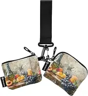 [XYMZR] Mini Zip Around Wristlet keychain Wallet Watercolor Fruit Table for Women Personalized Pattern Detachable Dual Pouch Wristlet Portable Wallet Phone Coin Purse, Multi-colored, One Size