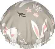 Easter Bunny Floral Print Various Activities Shower Cap Reusable Soft And Lightweight Bath Hair Cap Long Hair