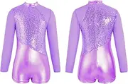 [iEFiEL] Kids Girls Cheerleading Jazz Dance Unitard Shiny Sequins Gymnastics Leotard Sparkling Dancewear
