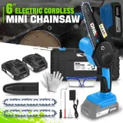 20V 6" Cordless Mini Chainsaw Rechargeable Battery Powered Blue Chain Saw Goggle