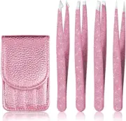 Amytor Eyebrow Tweezer Set, 4 Pcs Professional Stainless Steel Tweezers for W...