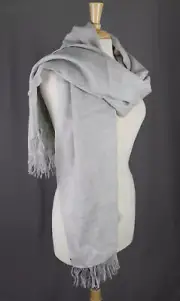 Tumi NWT Grey Baby Alpaca Fringe Trim Rectangle Scarf